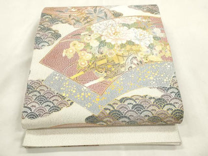 平和屋着物●綴れ　太鼓柄袋帯　地紙飛鶴花車文　金彩　正絹　逸品　CABH6638dy