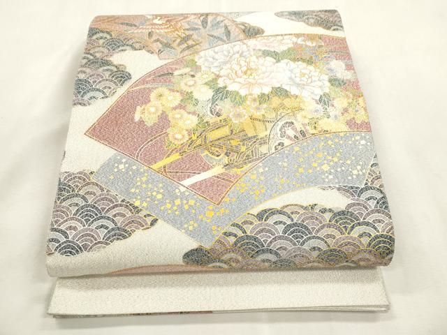 平和屋着物●綴れ　太鼓柄袋帯　地紙飛鶴花車文　金彩　正絹　逸品　CABH6638dy