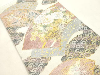 平和屋着物●綴れ　太鼓柄袋帯　地紙飛鶴花車文　金彩　正絹　逸品　CABH6638dy