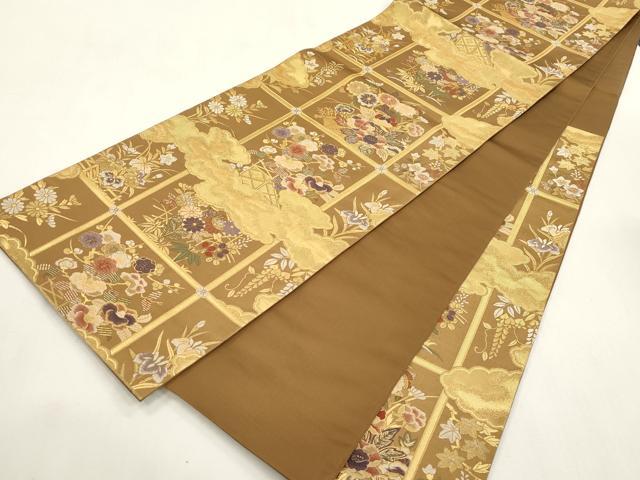 平和屋着物●六通柄袋帯　唐織　天井草花文　金糸　正絹　逸品　CABH6639dy