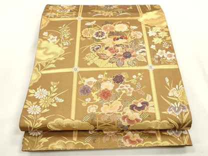 平和屋着物●六通柄袋帯　唐織　天井草花文　金糸　正絹　逸品　CABH6639dy