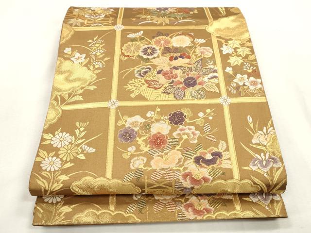 平和屋着物●六通柄袋帯　唐織　天井草花文　金糸　正絹　逸品　CABH6639dy