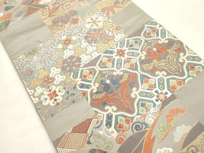 平和屋着物●六通柄袋帯　唐織　向い鳥花文　金糸　正絹　逸品　CABH6640dy