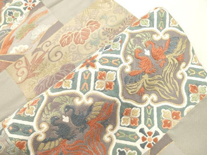 平和屋着物●六通柄袋帯　唐織　向い鳥花文　金糸　正絹　逸品　CABH6640dy