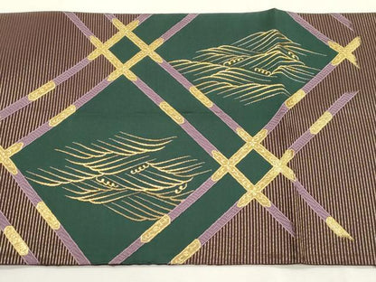 平和屋着物●六通柄袋帯　安新　彩　立波天井文　金糸　正絹　逸品　CABH6642dy