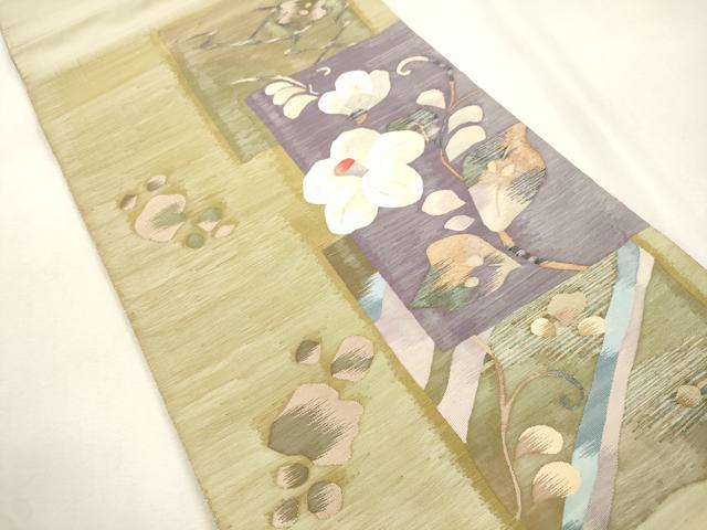 平和屋着物●太鼓柄袋帯　すくい織　草花文　金銀糸　正絹　逸品　CABH6643dy
