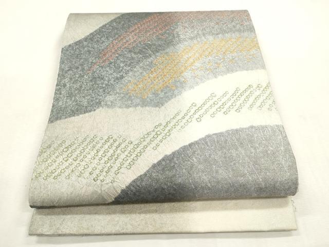 平和屋着物●両面　六通柄袋帯　絞り　本場縞大島　幾何学文　正絹　逸品　CABH6645dy