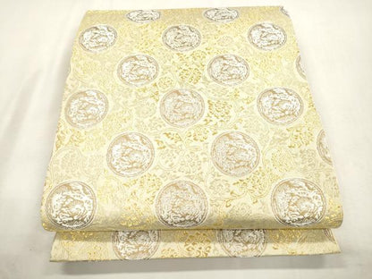 平和屋着物●六通柄袋帯　更紗花鳥丸文　金糸　正絹　逸品　CABH6649dy