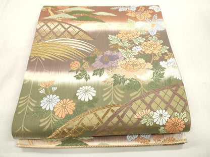平和屋着物●六通柄袋帯　唐織　籬草花文　金糸　正絹　逸品　CABH6656dy