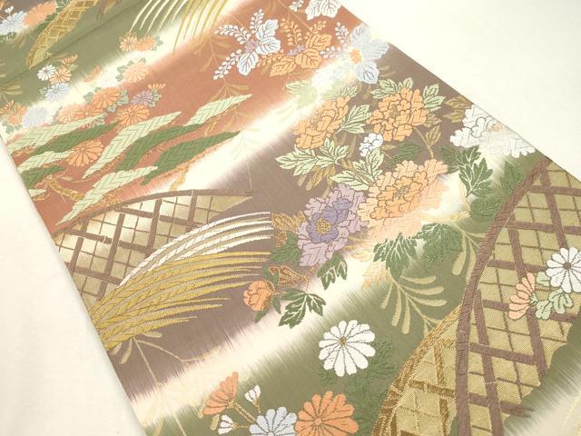 平和屋着物●六通柄袋帯　唐織　籬草花文　金糸　正絹　逸品　CABH6656dy
