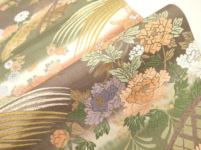 平和屋着物●六通柄袋帯　唐織　籬草花文　金糸　正絹　逸品　CABH6656dy