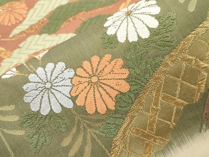 平和屋着物●六通柄袋帯　唐織　籬草花文　金糸　正絹　逸品　CABH6656dy