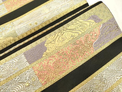 平和屋着物●六通柄袋帯　横段草花文　金銀糸　正絹　逸品　CABH6657dy