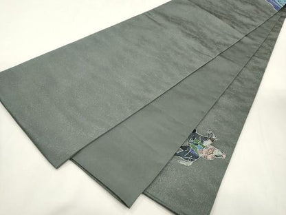 平和屋着物●太鼓柄袋帯　人物文　銀通し地　正絹　逸品　CABH6660dy