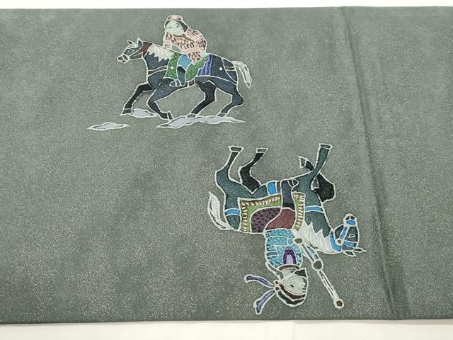 平和屋着物●太鼓柄袋帯　人物文　銀通し地　正絹　逸品　CABH6660dy