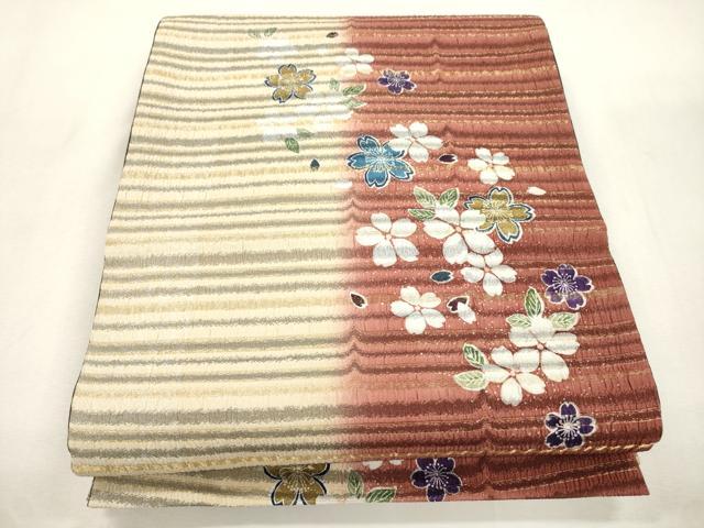 平和屋着物●京都西陣・想屋謹製　両面　両方向　全通柄袋帯　舞桜文　金糸　正絹　逸品　CABH6661dy