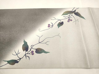 平和屋着物●KKI流　斉藤一騎　京都の名門ブランド　銀花仙　太鼓柄袋帯　枝木ノ実　銀通し地　正絹　逸品　未使用　CABH6664dy
