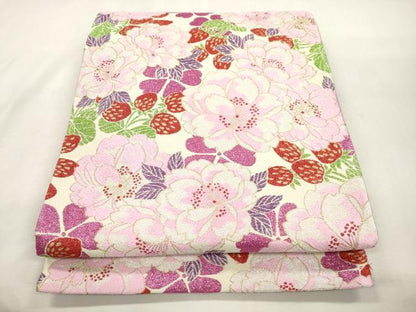 平和屋着物●六通柄袋帯　成り物　草花文　金糸　正絹　逸品　CABH6670dy