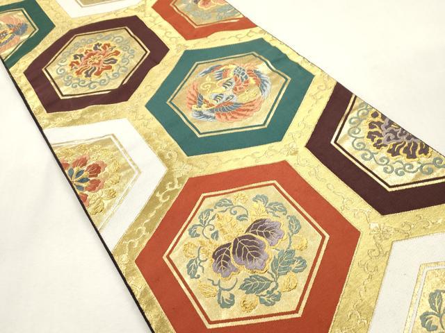 平和屋着物●六通柄袋帯　亀甲鳳凰花文　金糸　正絹　逸品　CABH6673dy