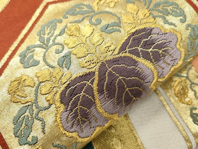 平和屋着物●六通柄袋帯　亀甲鳳凰花文　金糸　正絹　逸品　CABH6673dy