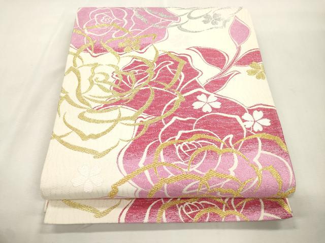平和屋着物●六通柄袋帯　薔薇　金銀糸　正絹　逸品　CABH6676dy