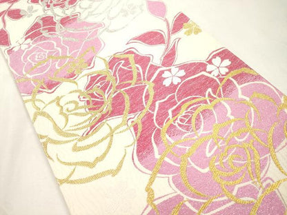 平和屋着物●六通柄袋帯　薔薇　金銀糸　正絹　逸品　CABH6676dy