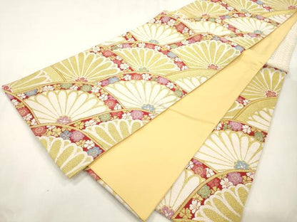 平和屋着物●六通柄袋帯　菊青海波文　金糸　正絹　逸品　CABH6678dy　