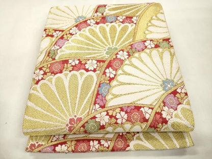 平和屋着物●六通柄袋帯　菊青海波文　金糸　正絹　逸品　CABH6678dy　