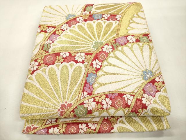 平和屋着物●六通柄袋帯　菊青海波文　金糸　正絹　逸品　CABH6678dy　