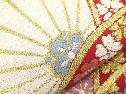 平和屋着物●六通柄袋帯　菊青海波文　金糸　正絹　逸品　CABH6678dy　
