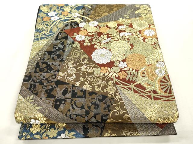 平和屋着物●六通柄袋帯　色紙重ね草花文　金銀糸　正絹　逸品　CABH6680dy