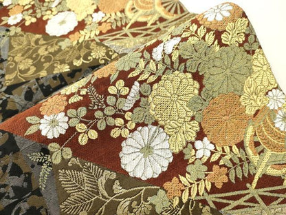 平和屋着物●六通柄袋帯　色紙重ね草花文　金銀糸　正絹　逸品　CABH6680dy