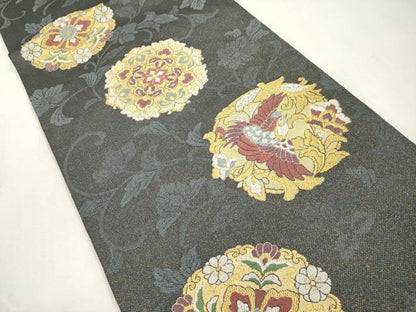 平和屋着物●六通柄袋帯　舞衣　花鳥丸文　金糸　正絹　逸品　CABH6681dy