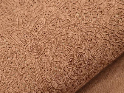 平和屋着物●中国三大刺繍　スワトウ刺繍　相良刺繍　総刺繍　太鼓柄袋帯　紬地　冊子花鳥文　焦香色　正絹　逸品　CABH6683dy