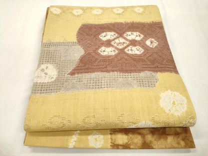 平和屋着物●中国三大刺繍　スワトウ刺繍　相良刺繍　総刺繍　両面　袋帯　紬地　絞り　横段文　正絹　逸品　CABH6685dy