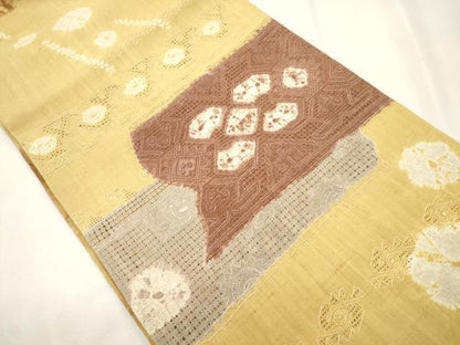 平和屋着物●中国三大刺繍　スワトウ刺繍　相良刺繍　総刺繍　両面　袋帯　紬地　絞り　横段文　正絹　逸品　CABH6685dy