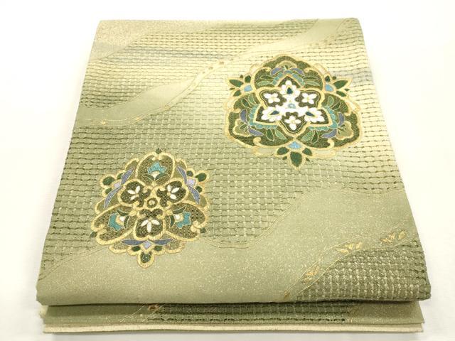 平和屋着物●中国三大刺繍　スワトウ刺繍　総刺繍　袋帯　流水舞花文　金糸　正絹　逸品　未使用　CABH6686dy
