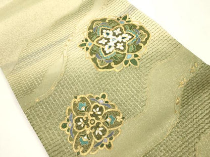 平和屋着物●中国三大刺繍　スワトウ刺繍　総刺繍　袋帯　流水舞花文　金糸　正絹　逸品　未使用　CABH6686dy