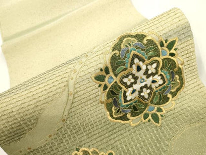 平和屋着物●中国三大刺繍　スワトウ刺繍　総刺繍　袋帯　流水舞花文　金糸　正絹　逸品　未使用　CABH6686dy