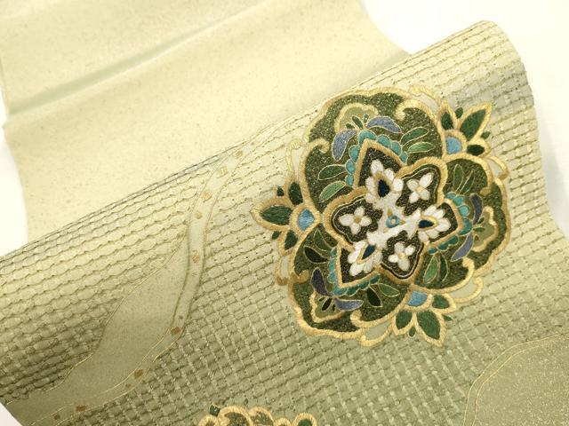 平和屋着物●中国三大刺繍　スワトウ刺繍　総刺繍　袋帯　流水舞花文　金糸　正絹　逸品　未使用　CABH6686dy