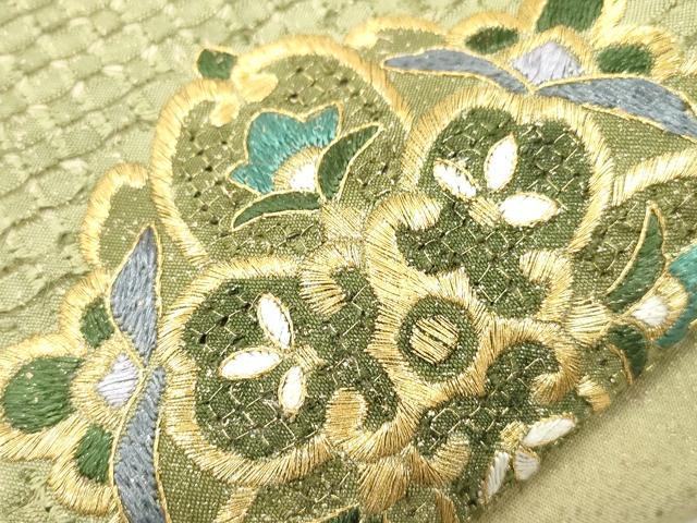 平和屋着物●中国三大刺繍　スワトウ刺繍　総刺繍　袋帯　流水舞花文　金糸　正絹　逸品　未使用　CABH6686dy