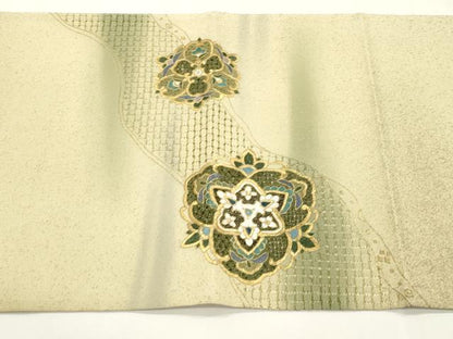 平和屋着物●中国三大刺繍　スワトウ刺繍　総刺繍　袋帯　流水舞花文　金糸　正絹　逸品　未使用　CABH6686dy