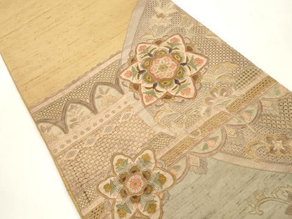 平和屋着物●中国三大刺繍　スワトウ刺繍　総刺繍　太鼓柄袋帯　紬地　更紗幾何学花文　正絹　逸品　CABH6687dy