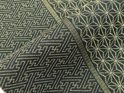 平和屋着物●半幅帯　麻の葉文　黒地　金糸　正絹　逸品　CABH6696dy
