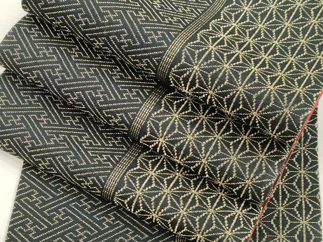 平和屋着物●半幅帯　麻の葉文　黒地　金糸　正絹　逸品　CABH6696dy