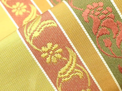 平和屋着物●本場筑前博多織　半幅帯　草花間道　西村織物謹製　証紙付き　正絹　逸品　CABH6699dy