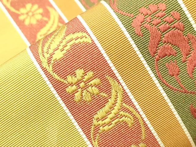 平和屋着物●本場筑前博多織　半幅帯　草花間道　西村織物謹製　証紙付き　正絹　逸品　CABH6699dy