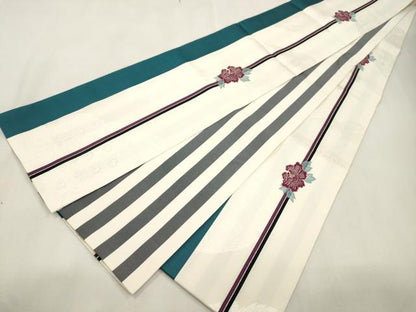 平和屋着物●撫松庵　両面　半幅帯　草花文　金銀糸　正絹　逸品　CABH6709dy