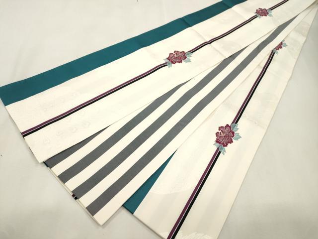 平和屋着物●撫松庵　両面　半幅帯　草花文　金銀糸　正絹　逸品　CABH6709dy