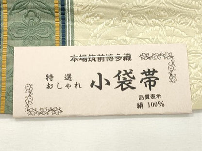 平和屋着物●本場筑前博多織　半幅帯　幾何学間道　井上絹織謹製　証紙付き　正絹　逸品　未使用　CABH6710dy